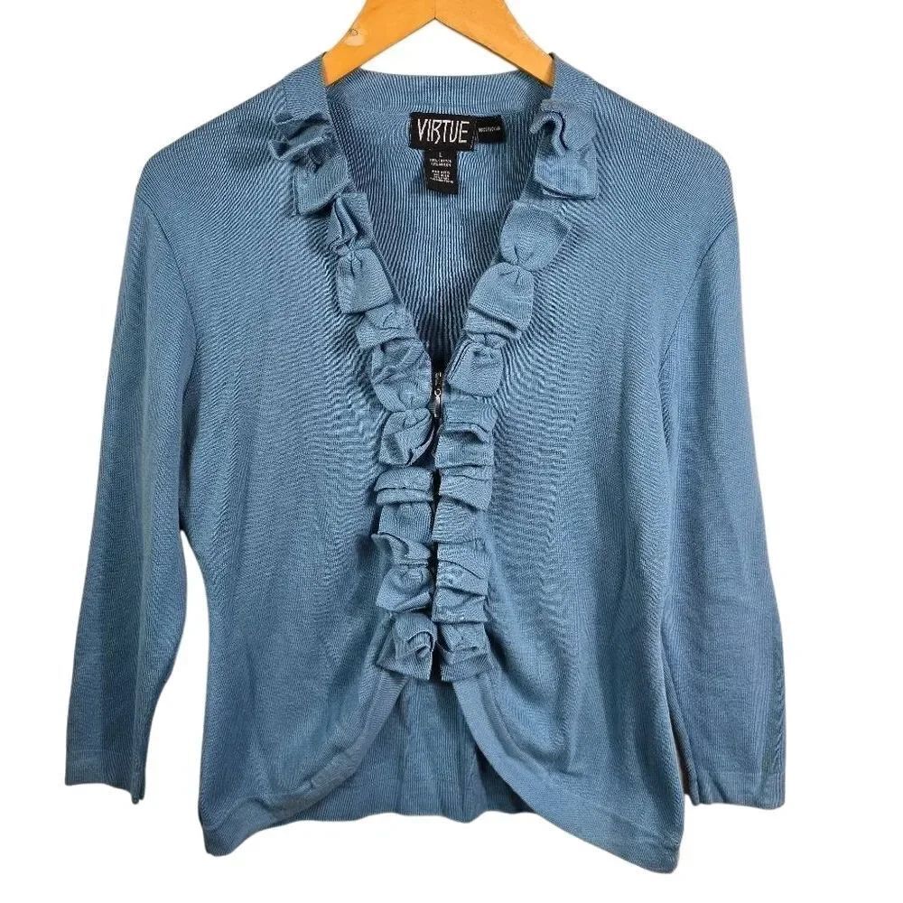 Virtue Light Blue Ruffle Cardigan XL